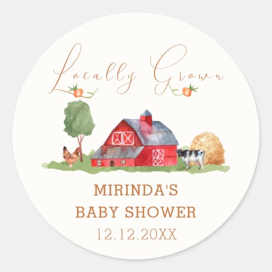 Schattigee  Boeren Markt Barnyard Baby shower Ronde Sticker (Voorkant)