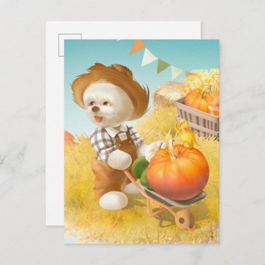 Schattigee Boerenhond met Pompoen Aankondigingskaart (Voorkant / Achterkant)
