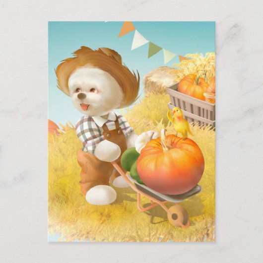 Schattigee Boerenhond met Pompoen Aankondigingskaart (Voorkant)
