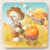 Schattigee Boerenhond met Pompoen Bier Onderzetter (Voorkant)