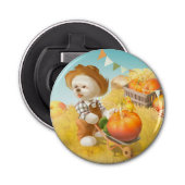 Schattigee Boerenhond met Pompoen Button Flesopener (Voorkant)
