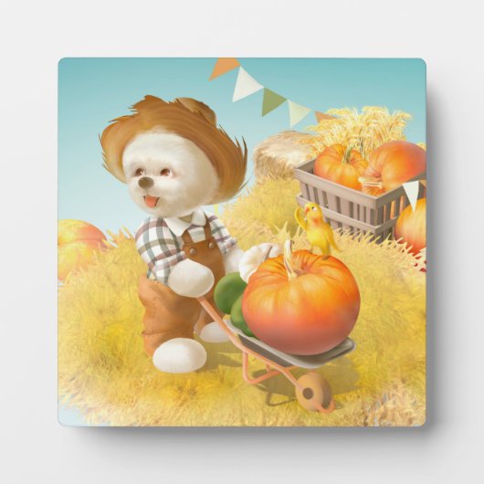 Schattigee Boerenhond met Pompoen Fotoplaat (Voorkant)