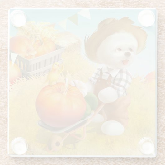 Schattigee Boerenhond met Pompoen Glazen Onderzetter (Achterkant)