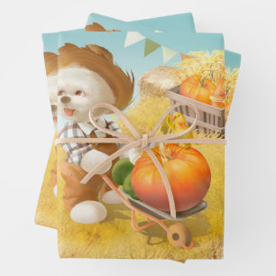 Schattigee Boerenhond met Pompoen Inpakpapier Vel