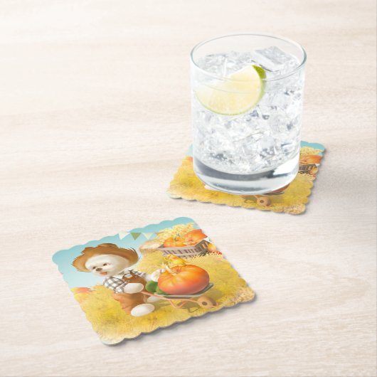 Schattigee Boerenhond met Pompoen Kartonnen Onderzetters (Insitu)