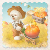 Schattigee Boerenhond met Pompoen Kartonnen Onderzetters (Voorkant)