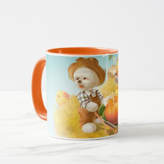 Schattigee Boerenhond met Pompoen Mok (Voorkant links)
