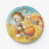 Schattigee Boerenhond met Pompoen Papieren Bordje (Voorkant)