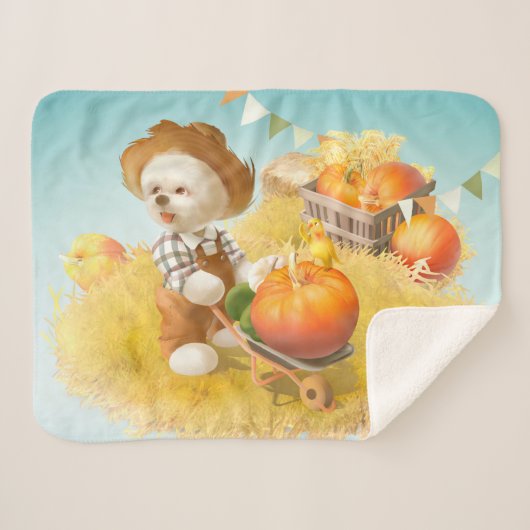 Schattigee Boerenhond met Pompoen Sherpa Deken (Voorkant (horizontaal))