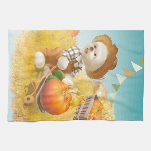 Schattigee Boerenhond met Pompoen Theedoek (Horizontaal)