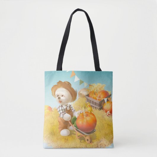Schattigee Boerenhond met Pompoen Tote Bag (Voorkant)
