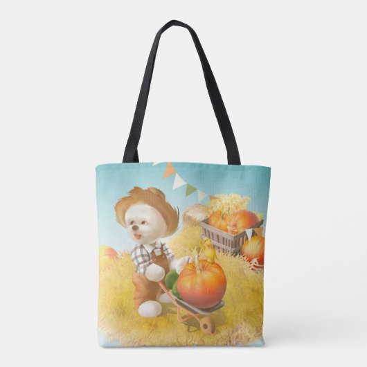 Schattigee Boerenhond met Pompoen Tote Bag (Achterkant)