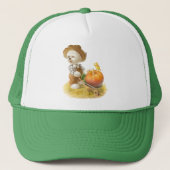 Schattigee Boerenhond met Pompoen Trucker Pet (Voorkant)