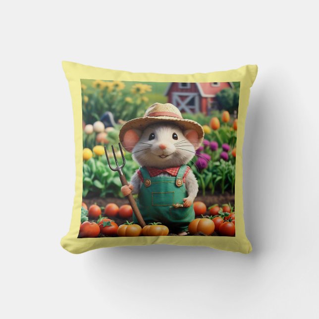 Schattigee boerenmuis in zijn tuin Sierkussen (Voorkant)