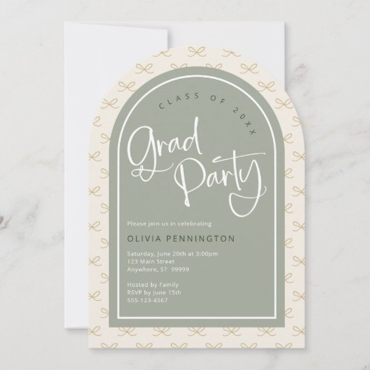 Schattigee Bogen Sage Green Gold Foto Afstudeerfee Kaart (Voorkant)