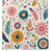 Schattigee Boheemse Bloemen Veren Print Douchegordijn (Voorkant)