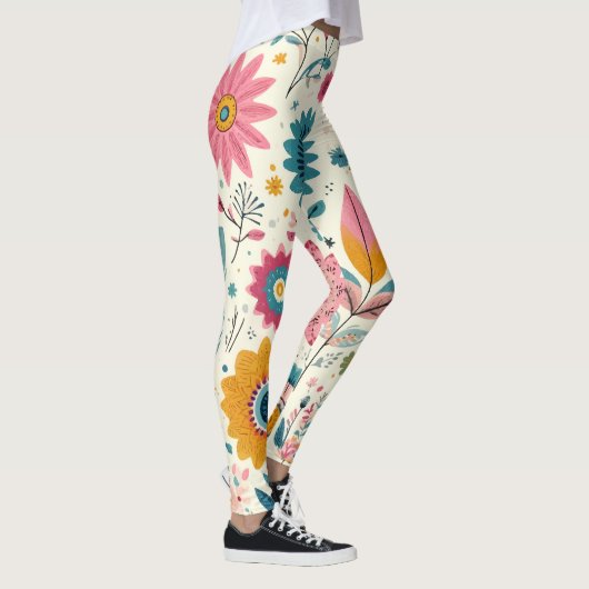 Schattigee Boheemse Bloemen Veren Print Leggings (Rechts)