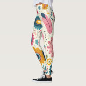 Schattigee Boheemse Bloemen Veren Print Leggings (Links)