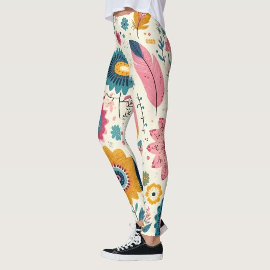 Schattigee Boheemse Bloemen Veren Print Leggings (Links)