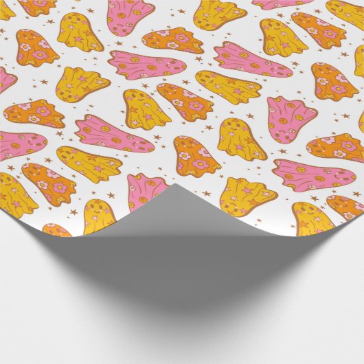 Schattigee Boheemse Hippie Ghost Halloween Roze Si Cadeaupapier (Hoek)