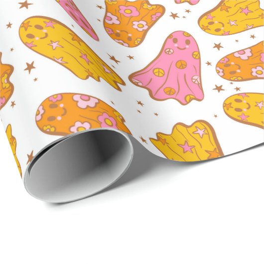 Schattigee Boheemse Hippie Ghost Halloween Roze Si Cadeaupapier (Rol Hoek)