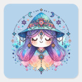 Schattigee Boheemse Queen met blauwe achtergrond | Vierkante Sticker (Voorkant)