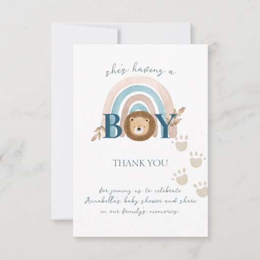 Schattigee Boho Baby Boy Lion Cub Pawprints Bedankkaart (Voorkant)