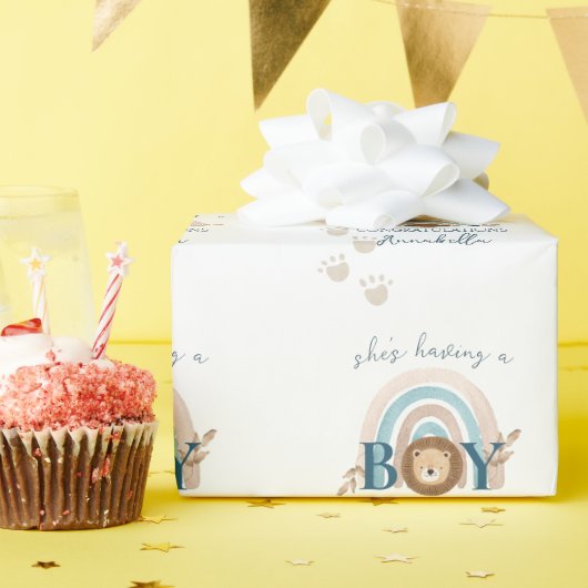 Schattigee Boho Baby Boy Lion Cub Pawprints Cadeaupapier (Verjaardagsfeest)