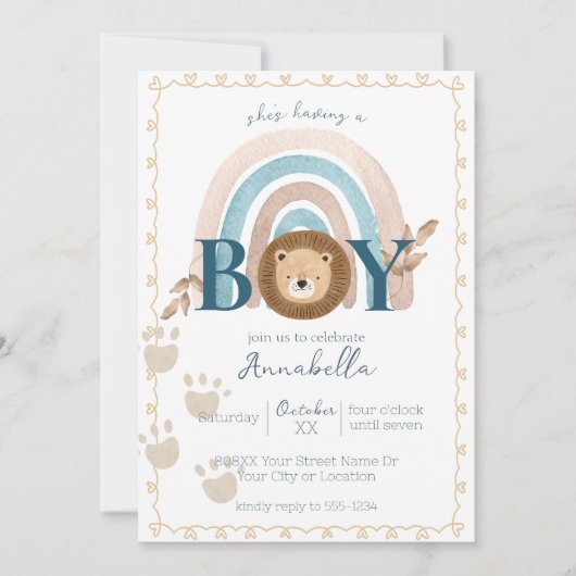 Schattigee Boho Baby Boy Lion Cub Pawprints Kaart (Voorkant)
