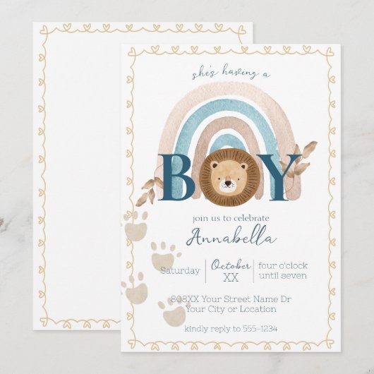 Schattigee Boho Baby Boy Lion Cub Pawprints Kaart (Voorkant / Achterkant)