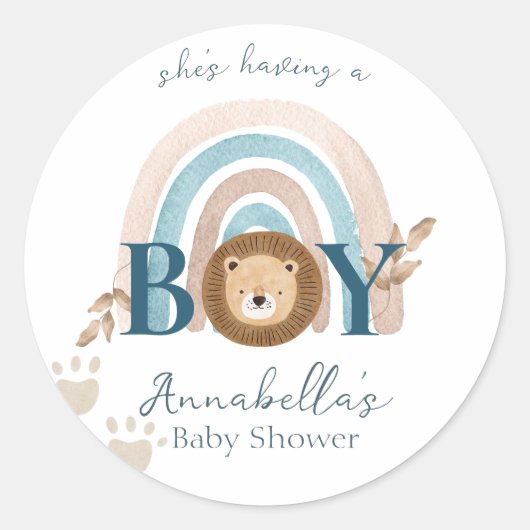 Schattigee Boho Baby Boy Lion Cub Pawprints Ronde Sticker (Voorkant)