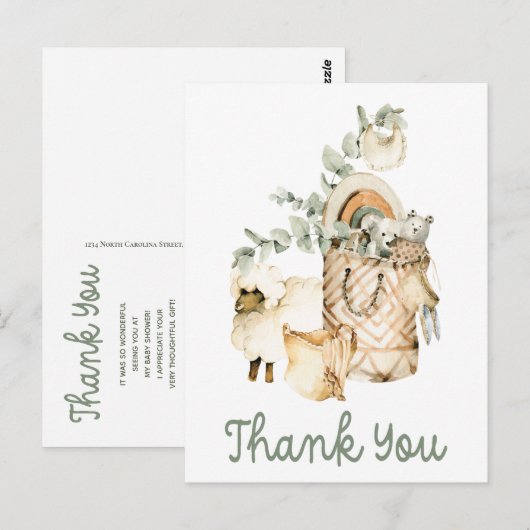 Schattigee Boho Baby shower Gift Dank u Briefkaart (Voorkant / Achterkant)