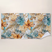 Schattigee Boho Beach Botanicals Blauwe Perzik Blo Strandlaken (Voorkant)