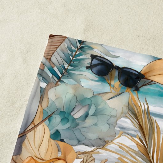 Schattigee Boho Beach Botanicals Blauwe Perzik Blo Strandlaken (In situ)