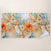 Schattigee Boho Beach Botanicals Blauwe Perzik Blo Strandlaken (Voorkant)