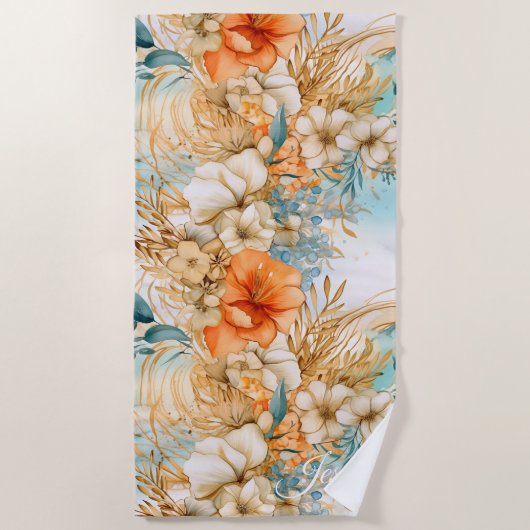 Schattigee Boho Beach Botanicals Blauwe Perzik Blo Strandlaken (Voorkant)