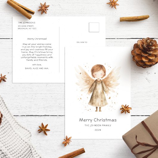 Schattigee Boho Beige Kerst Baby Angel Briefkaart