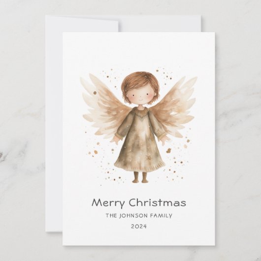 Schattigee Boho Beige Kerst Baby Angel Feestdagenkaart (Voorkant)