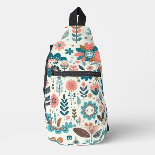 Schattigee Boho bladeren en bloemen Sling Bag (Voorkant)