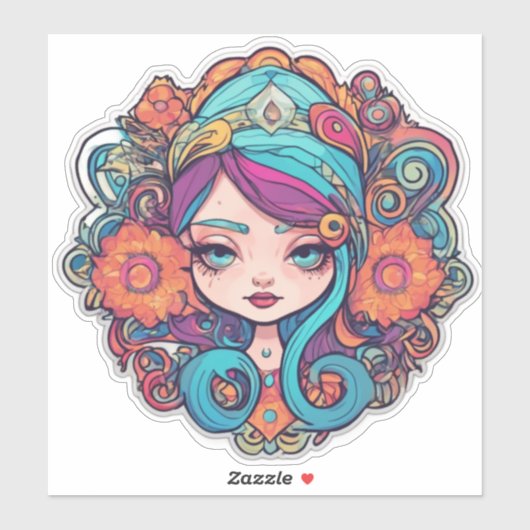 Schattigee Boho Bloemenmeisje Custom-Cut Vinyl Sti Sticker (Vel)