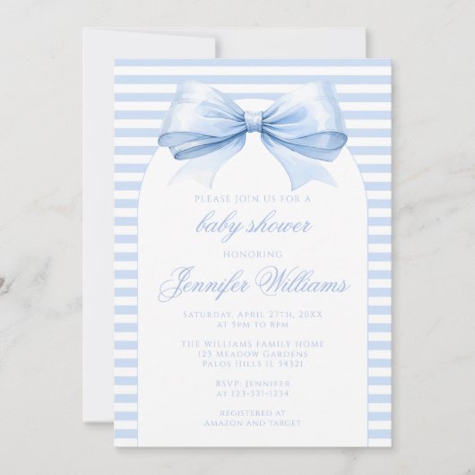 Schattigee Boho Blue Bow Baby Shower Kaart (Voorkant)