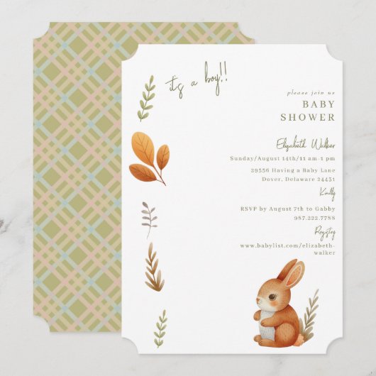 Schattigee Boho Bunny Het is een Boy Ticket Baby s Kaart (Voorkant / Achterkant)