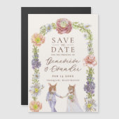 Schattigee Boho Bunny Love Floral Wedding Save the Magnetische Uitnodiging (Voorkant / Achterkant)