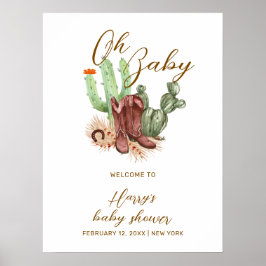Schattigee Boho Cactus Cowboy Schoenen Baby shower Poster