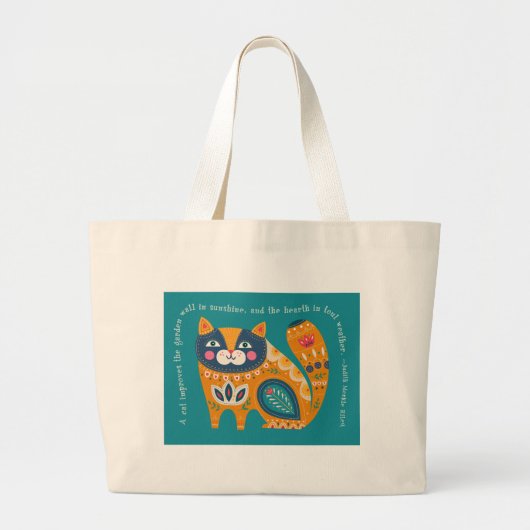 Schattigee Boho Cat met quote Grote Tote Bag (Voorkant)