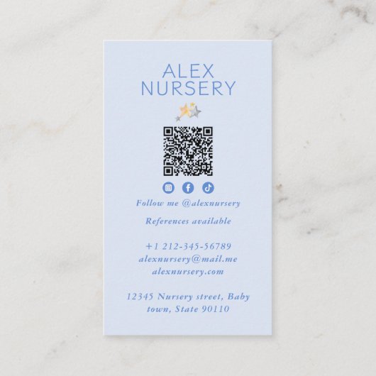 Schattigee Boho Cloud Waterverf Babysitter Visitekaartje (Achterkant)