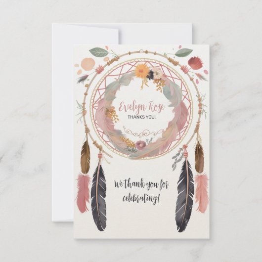 Schattigee Boho Dreamcatcher Baby shower Party Bedankkaart (Voorkant)