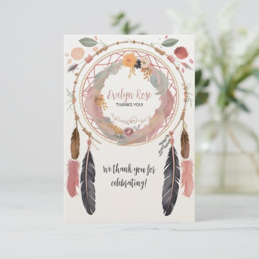 Schattigee Boho Dreamcatcher Baby shower Party Bedankkaart (Staand voorkant)