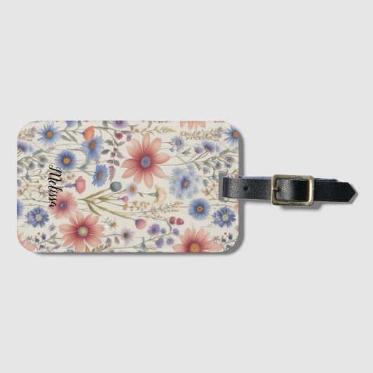 Schattigee Boho Floral Botanische Personaliseer Na Bagagelabel (Voorkant (horizontaal))