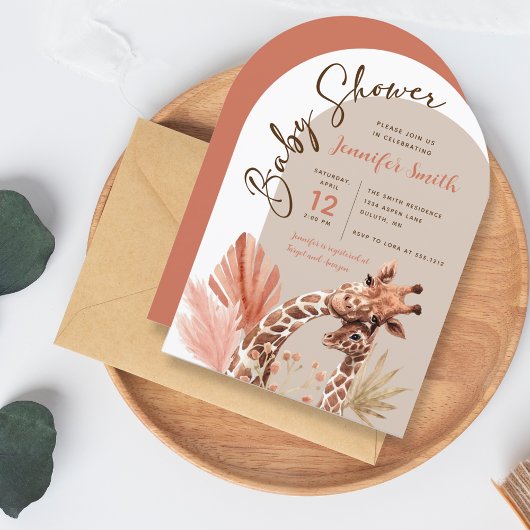 Schattigee Boho Giraffe Baby shower Uitnodiging